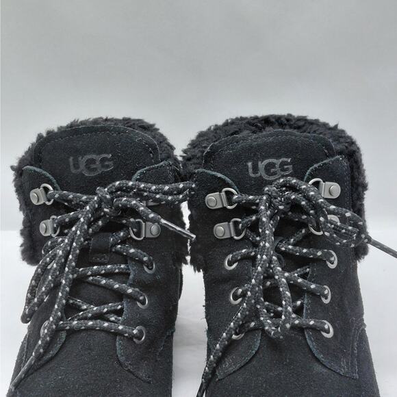 UGG Womens Boots Size 6 Black Suede Shearling Fur Lined Winter Ankle Lace Up New - Picture 5 of 12